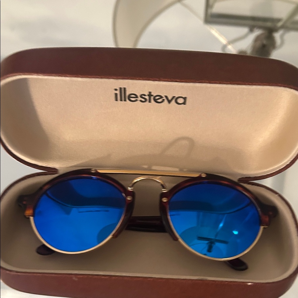 Illesteva Brown Frame Sunglasses with Blue Lenses